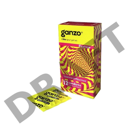 Презервативы Ganzo Extase, с точечно-ребристой поверхностью, анатомической формы, латекс, 18 см, 12