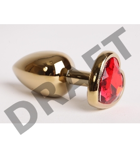 Золотистая анальная пробка с красным стразиком-сердечком - 7,5 см.