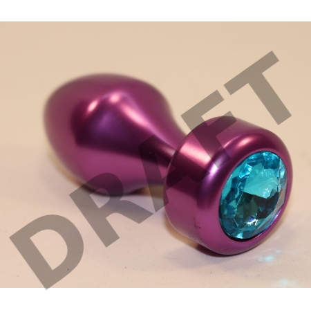 Фиолетовая анальная пробка с голубым кристаллом - 7,8 см.
