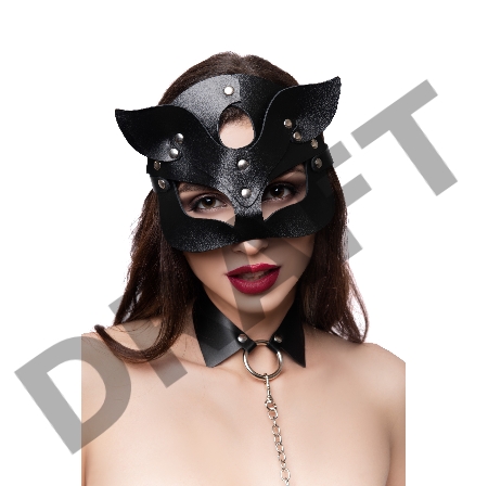 Маска кошки Pecado BDSM, рельефная, натуральная кожа, чёрная