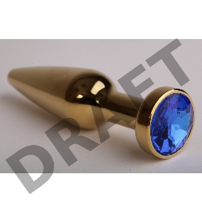 Золотистая анальная пробка с синим кристаллом - 11,2 см.