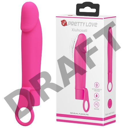Розовый вибратор Xiuhcoatl с кольцом - 15 см.