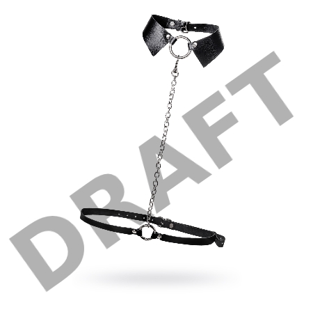 Портупея-чёкер-ошейник Pecado BDSM, с поводком и карабином в виде кольца, натуральная кожа, чёрная