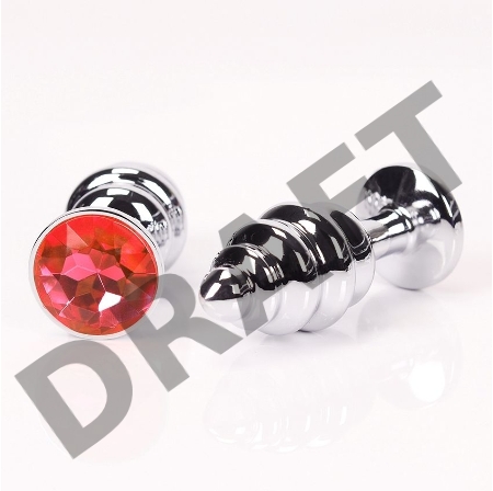 Серебристая рифленая пробка с красным кристаллом - 9 см.