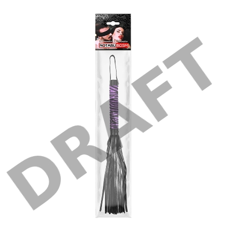 Черная многохвостовая плеть с круглой фиолетовой ручкой-зеброй - 39 см.