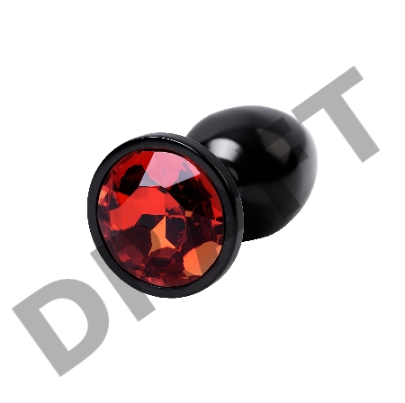 Анальная втулка, Metal by TOYFA, металл, черная, с красным кристаллом, 7,2 см, Ø2,8 см, 50 г