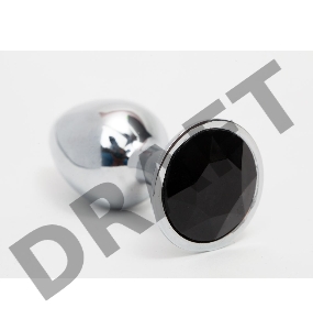 Серебристая анальная пробка с черным кристаллом - 8,2 см. 