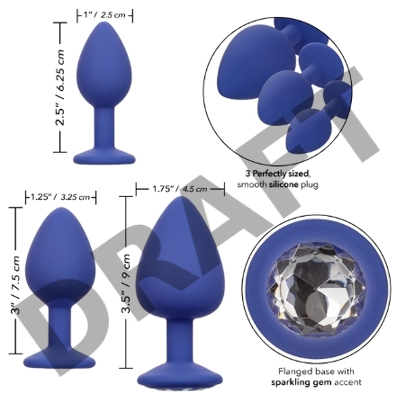 Набор из трёх синих анальных пробок с кристаллом Cheeky Gems