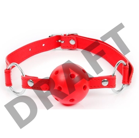 Красный кляп-шарик на регулируемом ремешке с кольцами