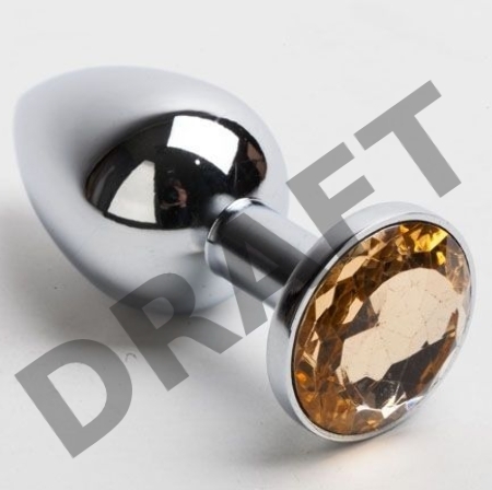 Серебристая анальная пробка с желтым кристаллом - 8,2 см.