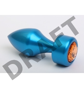 Синяя анальная пробка с жёлтым стразом - 7,8 см.