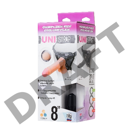 Страпон на креплении LoveToy Uni strap 8 Black belt champion c 2 насадками, телесный