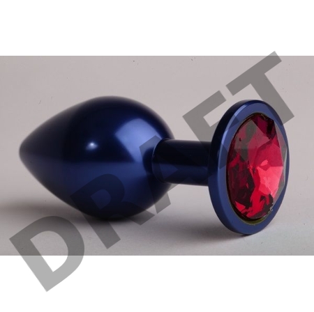 Синяя анальная пробка с красным стразом - 7,6 см.