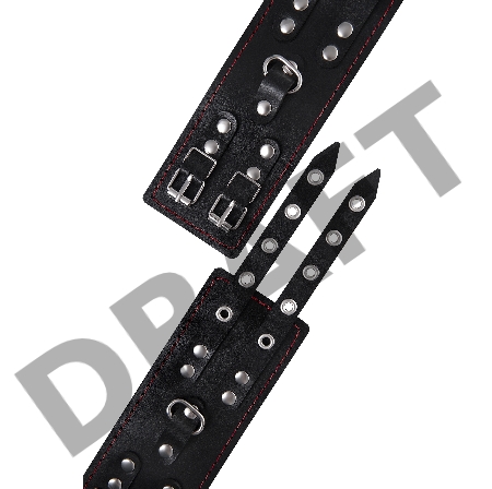 Наручники с двумя ремнями и чернои подкладкои Pecado BDSM, натуральная кожа, черные