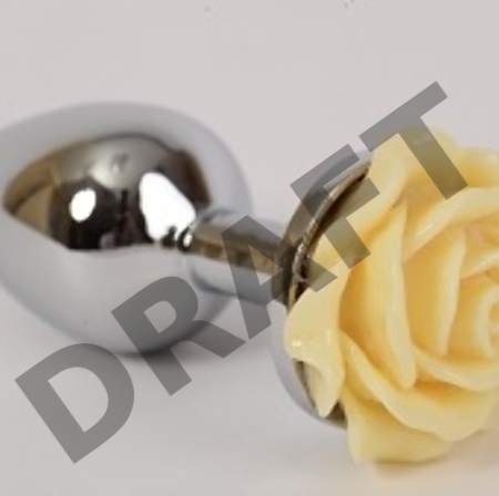 Серебристая анальная пробка с жёлтой розой - 8 см.