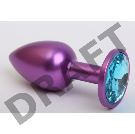 Фиолетовая анальная пробка с голубым стразом - 7,6 см.