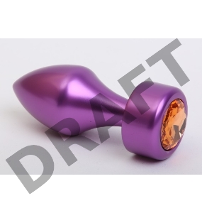Фиолетовая анальная пробка с широким основанием и жёлтым кристаллом - 7,8 см.