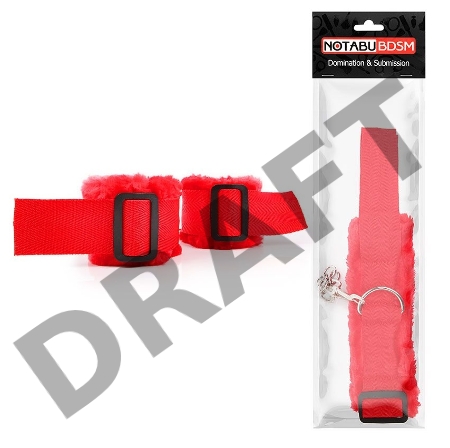 Красные меховые наручники на регулируемых черных пряжках