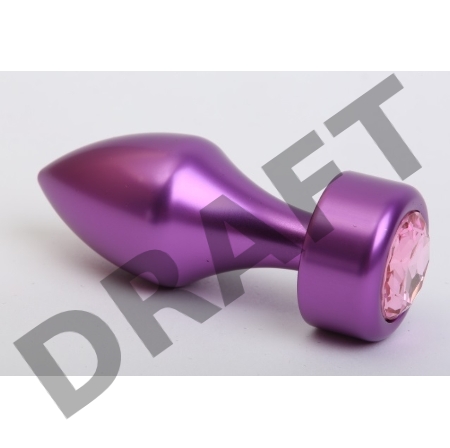 Фиолетовая анальная пробка с широким основанием и розовым кристаллом - 7,8 см.