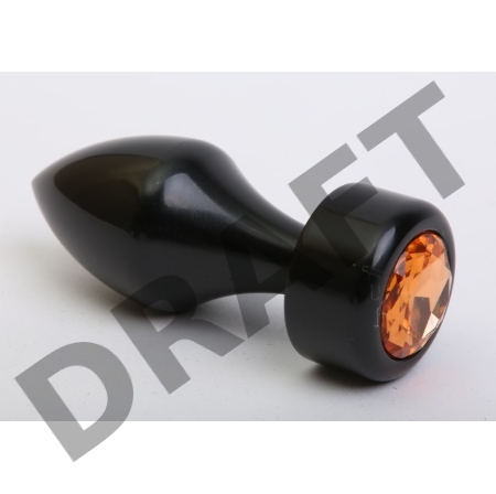 Чёрная анальная пробка с широким основанием и жёлтым кристаллом - 7,8 см.