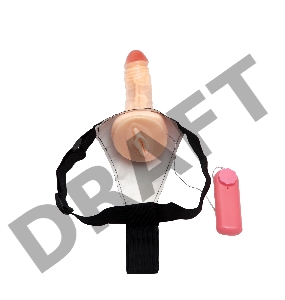 Страпон с вибрацией и мини-вагиной с внутренней стороны - 17 см.