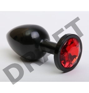 Чёрная анальная пробка с красным стразом - 7,6 см.