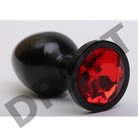 Чёрная анальная пробка с красным стразом - 8,2 см.