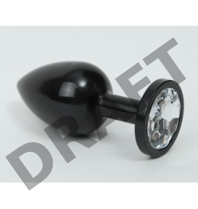 Чёрная анальная пробка с прозрачным стразом - 7,6 см.