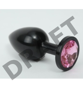Чёрная анальная пробка с розовым стразом - 8,2 см.
