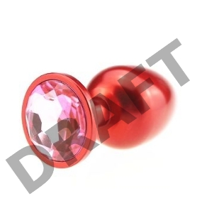 Красная анальная пробка с розовым стразом - 8,2 см.