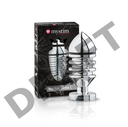 Анальная пробка Mystim Hector Helix L, электростимуляция, хирургическая сталь, серебряная, 11,5 см,