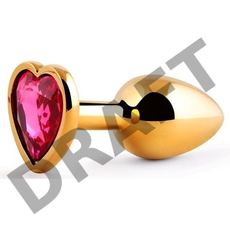 Золотистая анальная пробка с малиновым кристаллом-сердечком - 7 см.