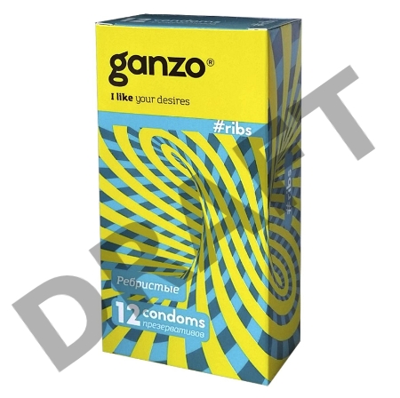 Презервативы Ganzo Ribs, с ребристой поверхностью, латекс, 18 см, 12 шт