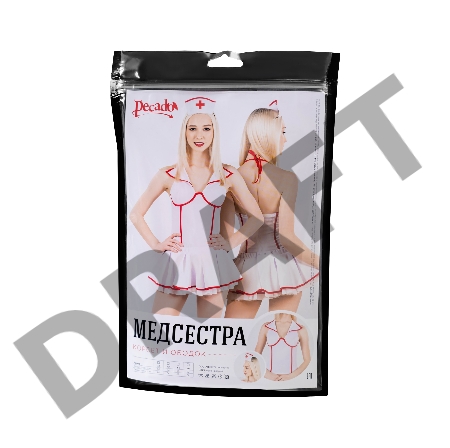 Верхняя часть костюма «Медсестра», Pecado BDSM, корсет, головной убор, бело-красный, 42