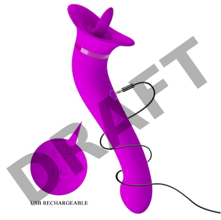 Лиловый двусторонний вибратор Faust с подвижным язычком - 21,9 см.