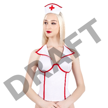 Верхняя часть костюма «Медсестра», Pecado BDSM, корсет, головной убор, бело-красный, 44