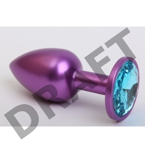 Фиолетовая анальная пробка с голубым стразом - 7,6 см.