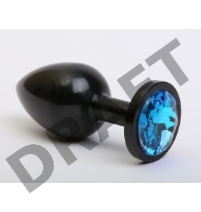 Чёрная анальная пробка с голубым стразом - 7,6 см.