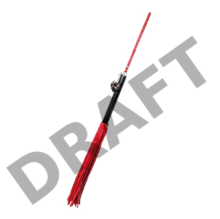 Плеть Pecado BDSM, чёрная рукоять, красные хлысты, натуральная кожа