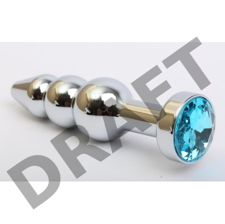 Серебристая анальная ёлочка с голубым кристаллом - 11,2 см.