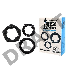 Набор из трех черных эрекционных колец Sex Expert