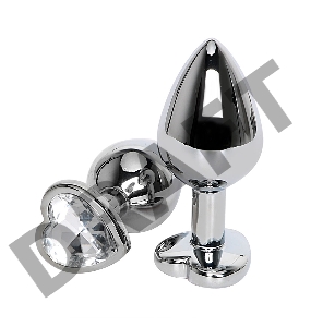 Малая серебристая пробка с прозрачным кристаллом-сердечком - 7,5 см.