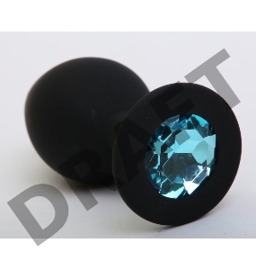 Чёрная силиконовая пробка с голубым стразом - 9,5 см.