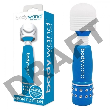 Голубо-белый жезловый мини-вибратор с кристаллами Mini Massager Neon Edition