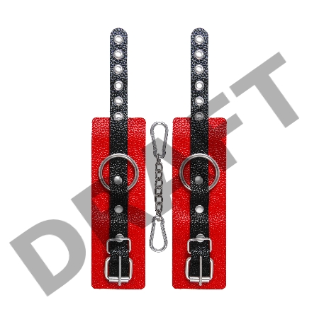 Наручники Pecado BDSM, мягкие с одним ремешком с люверсами, натуральная кожа, красно-чёрные