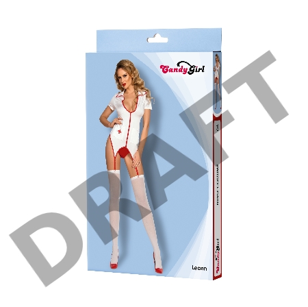 Костюм медсестры Candy Girl Leann (топ, стринги, чулки), бело-красный, OS