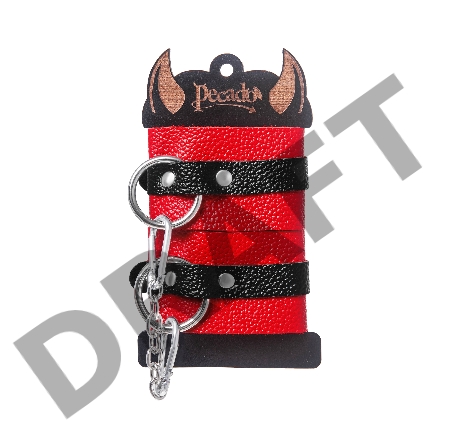 Наручники Pecado BDSM, мягкие с одним ремешком с люверсами, натуральная кожа, красно-чёрные