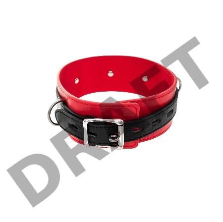 Ошейник TOYFA Theatre красно-черный кожаный с поводком