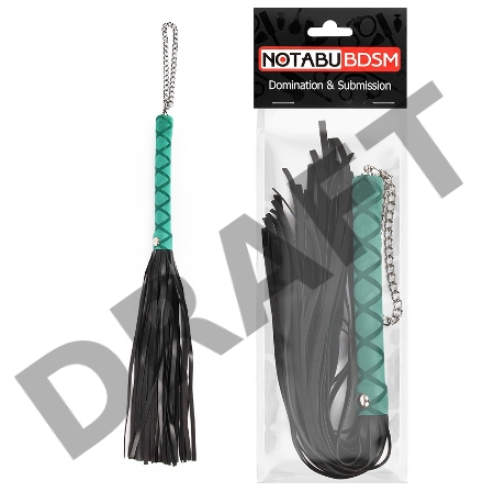 Черная многохвостая плеть-флоггер с голубой ручкой - 40 см.