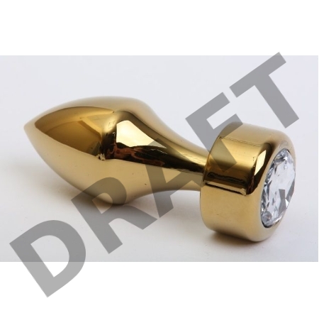 Золотистая анальная пробка с широким основанием и прозрачным кристаллом - 7,8 см.